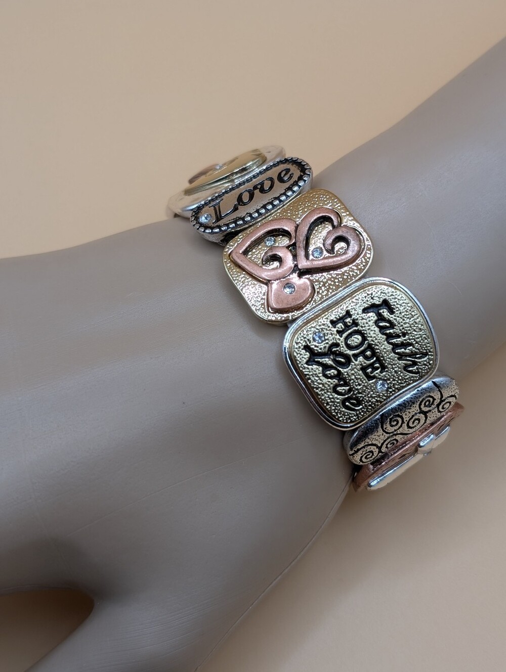 Madison Tyler Religious Faith Hope Love Multi-Tone Stretch Bracelet NWOT
